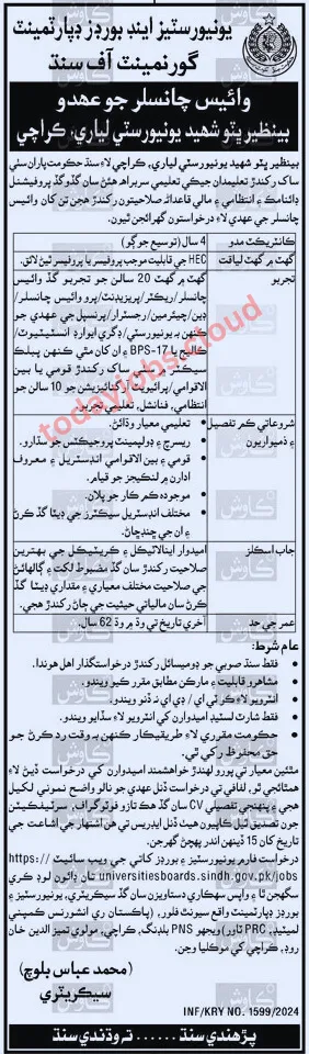 Benazir Bhutto Shaheed University Lyari Job