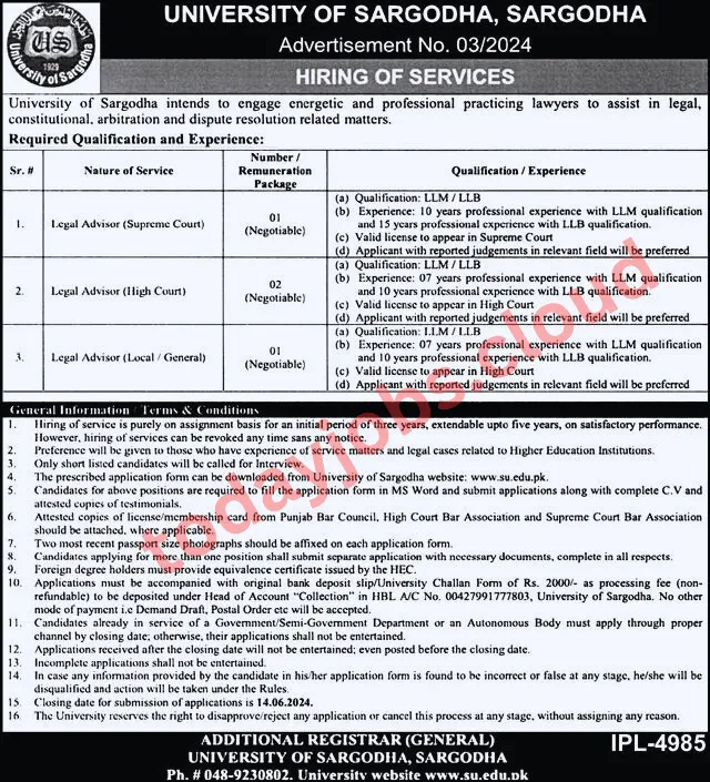 University Of Sargodha UOS Job