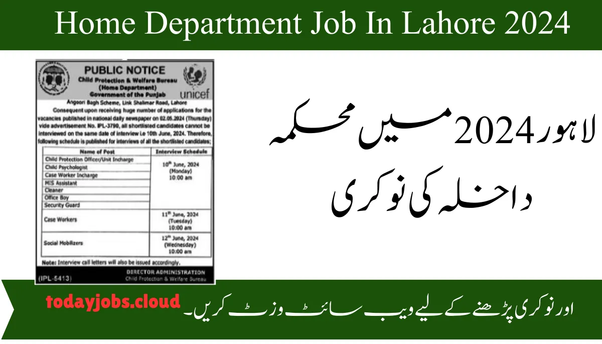 Home Department Job In Lahore 2024