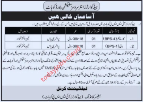 Inter Services Selection Board ISSB Job In Kohat 2024