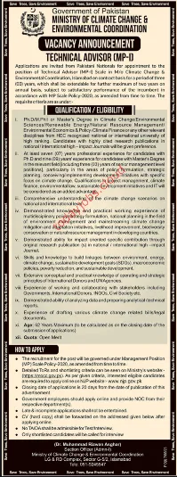 Ministry of Climate Change Job Available In Islamabad 2024