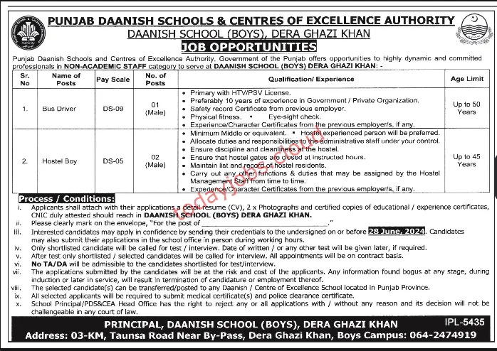 Punjab Daanish Schools & Center Of Excellence Authority Job 2024