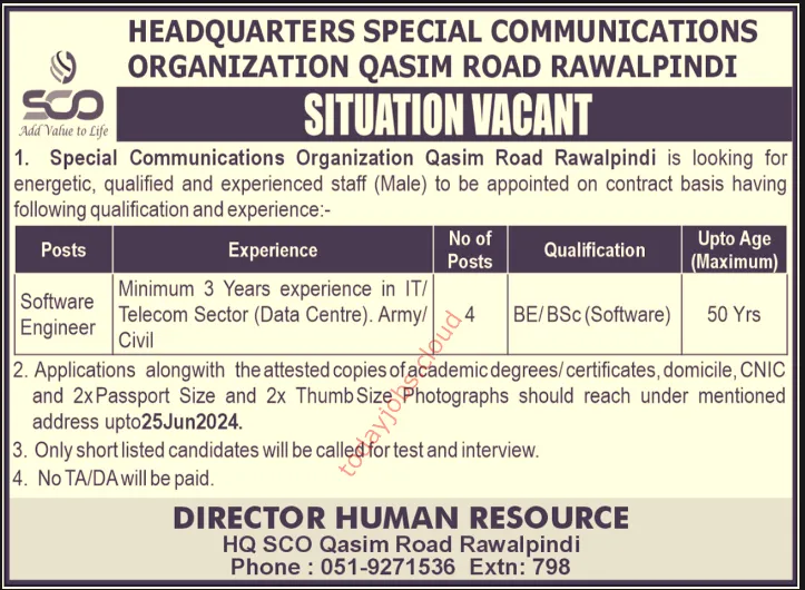 Special Communications Organization SCO Job Available 2024